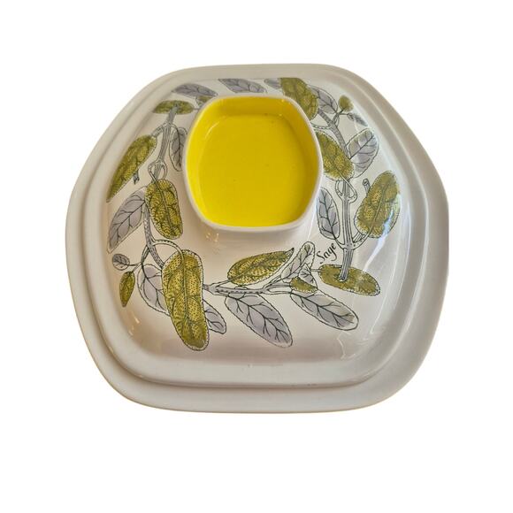 VTG MCM Poole Yellow Herb Garden Sage Casserole Dish 2.5 Quart Rectangular Lid - Picture 9 of 11